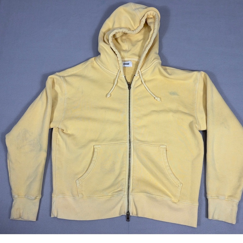 Grunge Elwood Men Organic Cotton Full Zip Hoodie Yellow Size S stained